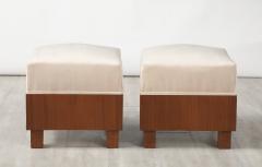 Pair of Italian 1960s Walnut Square Stools - 4409769