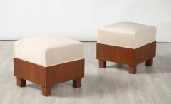 Pair of Italian 1960s Walnut Square Stools - 4409770