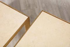 Pair of Italian 1970s Gilt Metal and Travertine Tables - 2919069