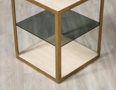 Pair of Italian 1970s Travertine and Smoked Glass Side Tables - 2640665