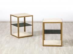 Pair of Italian 1970s Travertine and Smoked Glass Side Tables - 2640670