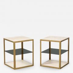 Pair of Italian 1970s Travertine and Smoked Glass Side Tables - 2644720