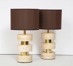 Pair of Italian 1970s travertine and brass table lamps - 1014088