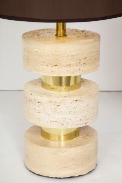Pair of Italian 1970s travertine and brass table lamps - 1014094