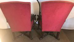 Pair of Italian 19th Century Baroque Carved Arm Throne Chairs Figural Carvings - 2976704