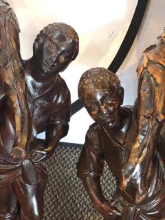 Pair of Italian 19th Century Baroque Carved Arm Throne Chairs Figural Carvings - 2976705