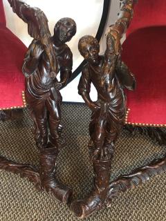 Pair of Italian 19th Century Baroque Carved Arm Throne Chairs Figural Carvings - 2976706