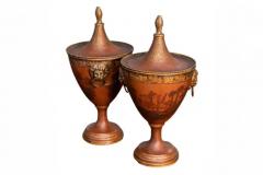Pair of Italian 19th Century Napoleon III Lacquered Tin Lidded Vases with Scenes - 3638497