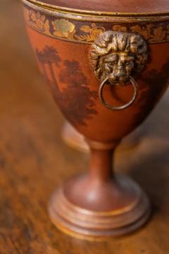 Pair of Italian 19th Century Napoleon III Lacquered Tin Lidded Vases with Scenes - 3638502