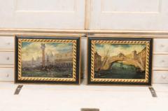 Pair of Italian 19th Century Paintings Depicting Venice in Black and Gold Frames - 3521591