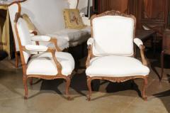 Pair of Italian 19th Century Rococo Style Carved Walnut Upholstered Armchairs - 3424182