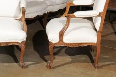 Pair of Italian 19th Century Rococo Style Carved Walnut Upholstered Armchairs - 3424345
