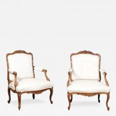 Pair of Italian 19th Century Rococo Style Carved Walnut Upholstered Armchairs - 3435402