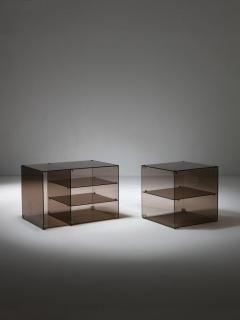 Pair of Italian 70s Smoked Glass Night Stands - 4728308