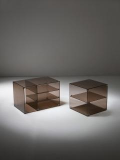 Pair of Italian 70s Smoked Glass Night Stands - 4728309
