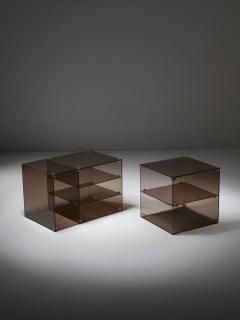 Pair of Italian 70s Smoked Glass Night Stands - 4728311