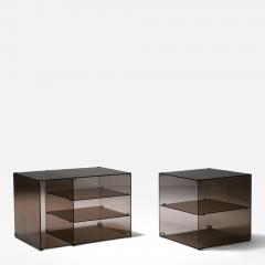 Pair of Italian 70s Smoked Glass Night Stands - 4816064