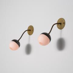 Pair of Italian Adjustable Brass and Opaline Glass Wall Sconces 1950s - 4409591