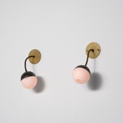 Pair of Italian Adjustable Brass and Opaline Glass Wall Sconces 1950s - 4409594