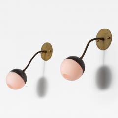 Pair of Italian Adjustable Brass and Opaline Glass Wall Sconces 1950s - 4412773