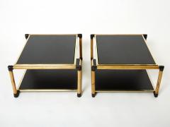 Pair of Italian Alberto Smania bamboo brass black wood side tables 1970s - 2636832