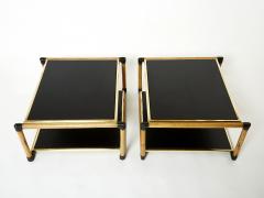Pair of Italian Alberto Smania bamboo brass black wood side tables 1970s - 2636833