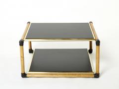 Pair of Italian Alberto Smania bamboo brass black wood side tables 1970s - 2636836