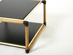 Pair of Italian Alberto Smania bamboo brass black wood side tables 1970s - 2636837