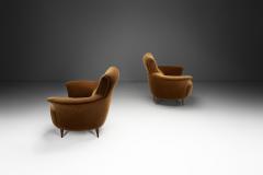 Pair of Italian Armchairs in Burnt Orange Upholstery Italy 1950s - 4482003