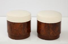 Pair of Italian Art Deco Burl Wood Circular Stools - 2948299