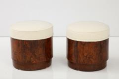 Pair of Italian Art Deco Burl Wood Circular Stools - 2948302