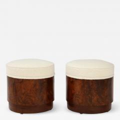 Pair of Italian Art Deco Burl Wood Circular Stools - 2951815
