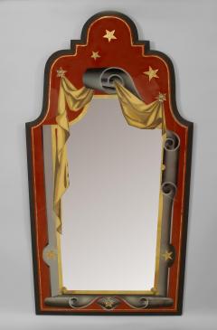 Pair of Italian Art Deco Style Red Gold and Grey Painted Eglomise Wall Mirrors - 470959