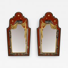 Pair of Italian Art Deco Style Red Gold and Grey Painted Eglomise Wall Mirrors - 471949