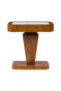 Pair of Italian Art Deco Style Single Drawer Marble Top End Tables - 4655296
