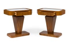Pair of Italian Art Deco Style Single Drawer Marble Top End Tables - 4655301