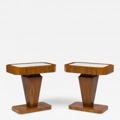 Pair of Italian Art Deco Style Single Drawer Marble Top End Tables - 4708535