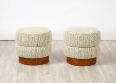 Pair of Italian Art Deco Upholstered Circular Wood Stools circa 1940 - 3361533