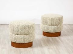 Pair of Italian Art Deco Upholstered Circular Wood Stools circa 1940 - 3361537