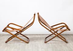 Pair of Italian Bamboo Leather and Brass Campaign Chairs circa 1970 - 2646325