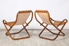 Pair of Italian Bamboo Leather and Brass Campaign Chairs circa 1970 - 2646327