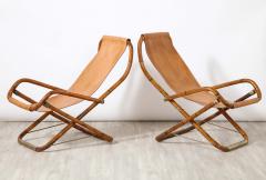 Pair of Italian Bamboo Leather and Brass Campaign Chairs circa 1970 - 2646328