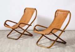 Pair of Italian Bamboo Leather and Brass Campaign Chairs circa 1970 - 2646344