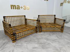 Pair of Italian Bamboo and Rattan Lounge Chairs 1970s - 4253305