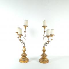 Pair of Italian Baroque Carved Painted and Gilt Candelabras Italy circa 1900 - 4113735