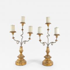 Pair of Italian Baroque Carved Painted and Gilt Candelabras Italy circa 1900 - 4115043