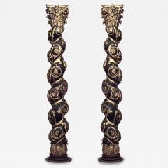 Pair of Italian Baroque Painted Carved Columns - 2802163