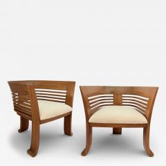 Pair of Italian Beech Wood Barrel Chairs circa 1970s 80s - 4490713