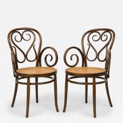 Pair of Italian Bentwood and Caning Scroll Design Armchairs - 2791864