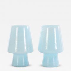 Pair of Italian Blue Glass Boudoir Lamps C 1990  - 4603203